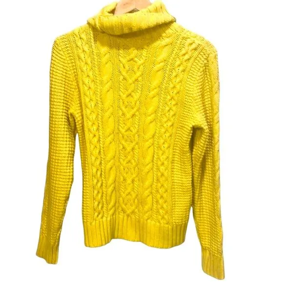 Lauren Ralph Lauren Yellow High Neck Turtle Neck Cable Knit Sweater Size M