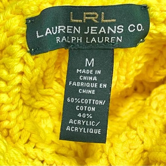 Lauren Ralph Lauren Yellow High Neck Turtle Neck Cable Knit Sweater Size M