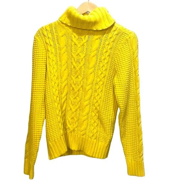 Lauren Ralph Lauren Yellow High Neck Turtle Neck Cable Knit Sweater Size M