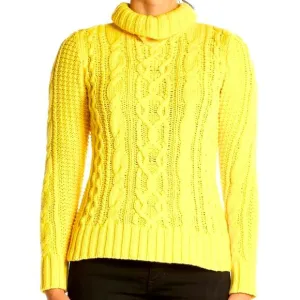 Lauren Ralph Lauren Yellow High Neck Turtle Neck Cable Knit Sweater Size M