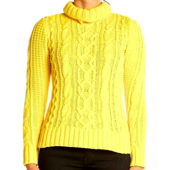 Lauren Ralph Lauren Yellow High Neck Turtle Neck Cable Knit Sweater Size M