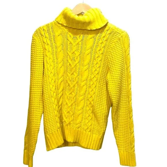 Lauren Ralph Lauren Yellow High Neck Turtle Neck Cable Knit Sweater Size M