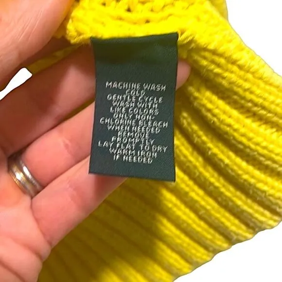 Lauren Ralph Lauren Yellow High Neck Turtle Neck Cable Knit Sweater Size M