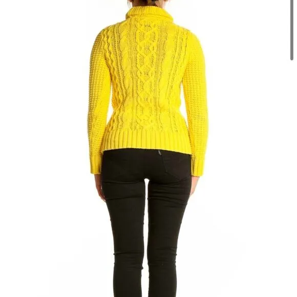 Lauren Ralph Lauren Yellow High Neck Turtle Neck Cable Knit Sweater Size M