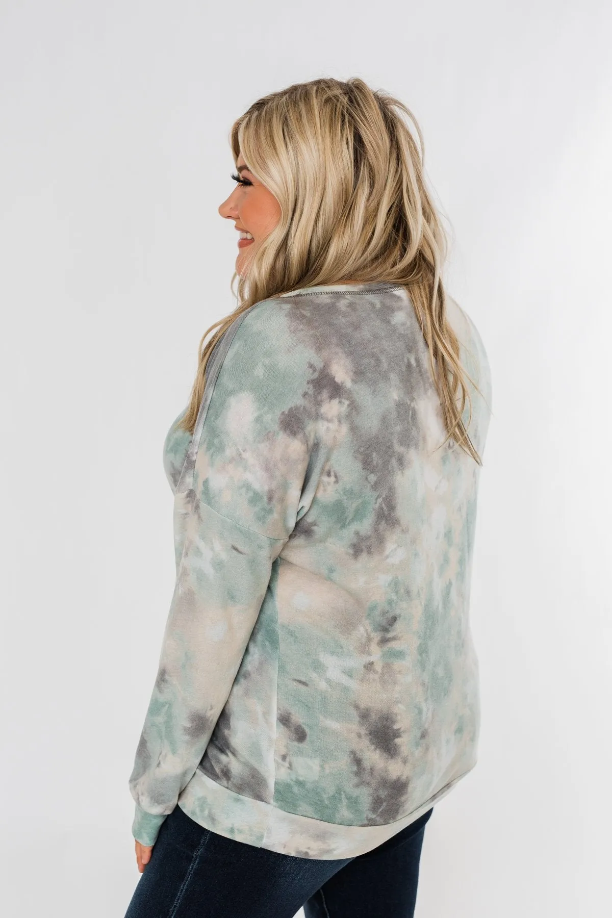 Lost In This Moment Tie Dye Pullover Top- Sage, Oatmeal, Grey