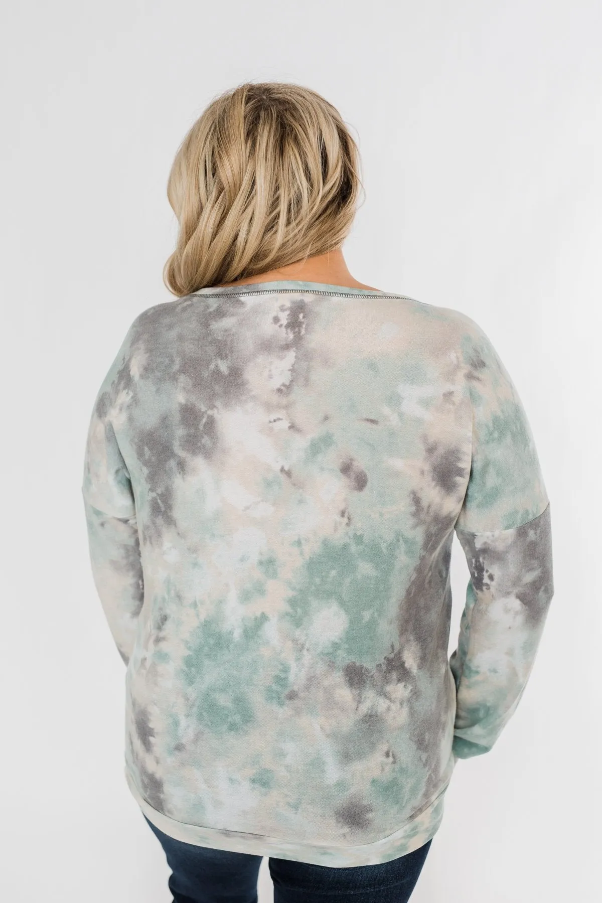 Lost In This Moment Tie Dye Pullover Top- Sage, Oatmeal, Grey