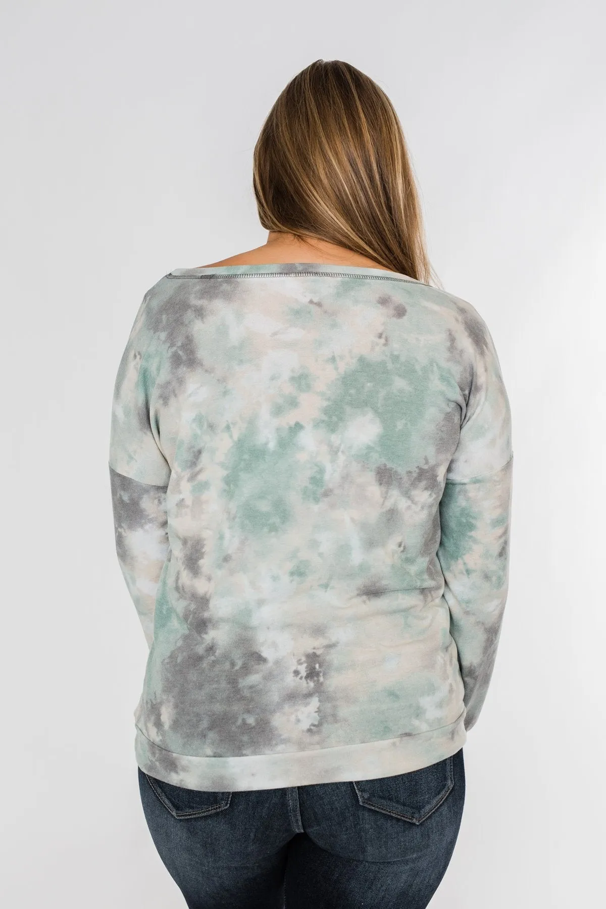 Lost In This Moment Tie Dye Pullover Top- Sage, Oatmeal, Grey