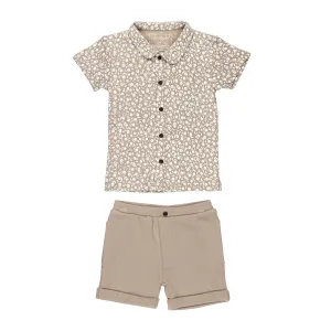 Lovedbaby - Organic Button Shirt   Short Set - Oatmeal Ditsy Floral