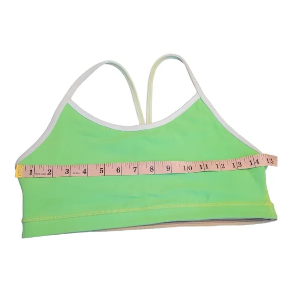 Lululemon Flow Y Bra IV Zippy Neon Green and White Size 8 Racerback Sports Bra