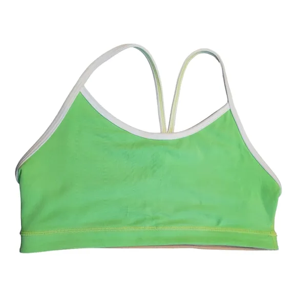Lululemon Flow Y Bra IV Zippy Neon Green and White Size 8 Racerback Sports Bra