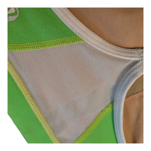Lululemon Flow Y Bra IV Zippy Neon Green and White Size 8 Racerback Sports Bra