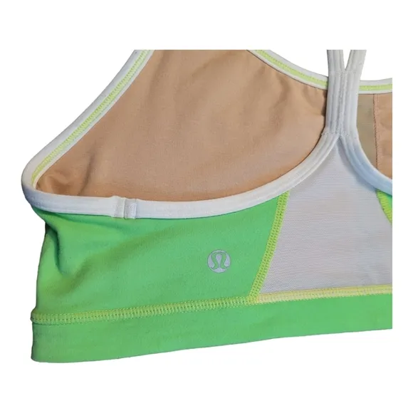 Lululemon Flow Y Bra IV Zippy Neon Green and White Size 8 Racerback Sports Bra