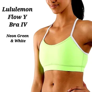 Lululemon Flow Y Bra IV Zippy Neon Green and White Size 8 Racerback Sports Bra