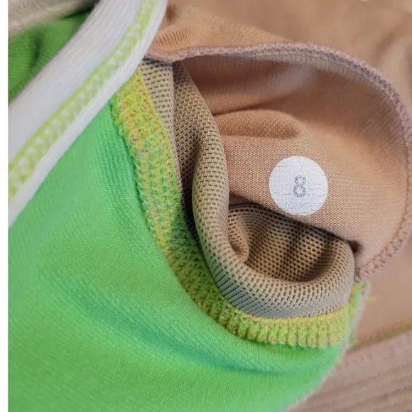 Lululemon Flow Y Bra IV Zippy Neon Green and White Size 8 Racerback Sports Bra
