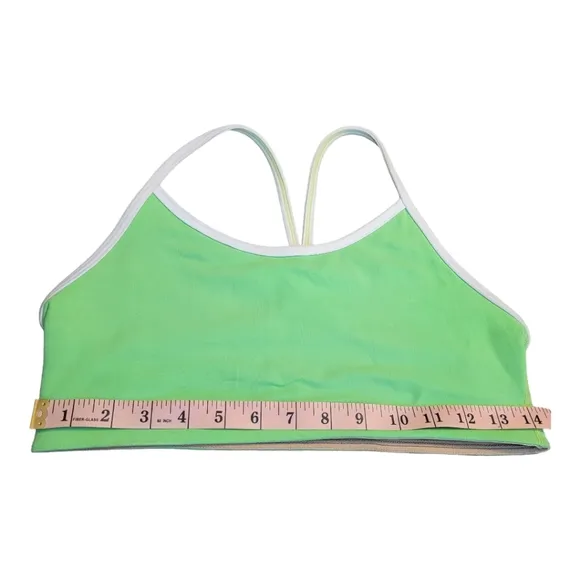Lululemon Flow Y Bra IV Zippy Neon Green and White Size 8 Racerback Sports Bra