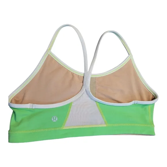 Lululemon Flow Y Bra IV Zippy Neon Green and White Size 8 Racerback Sports Bra