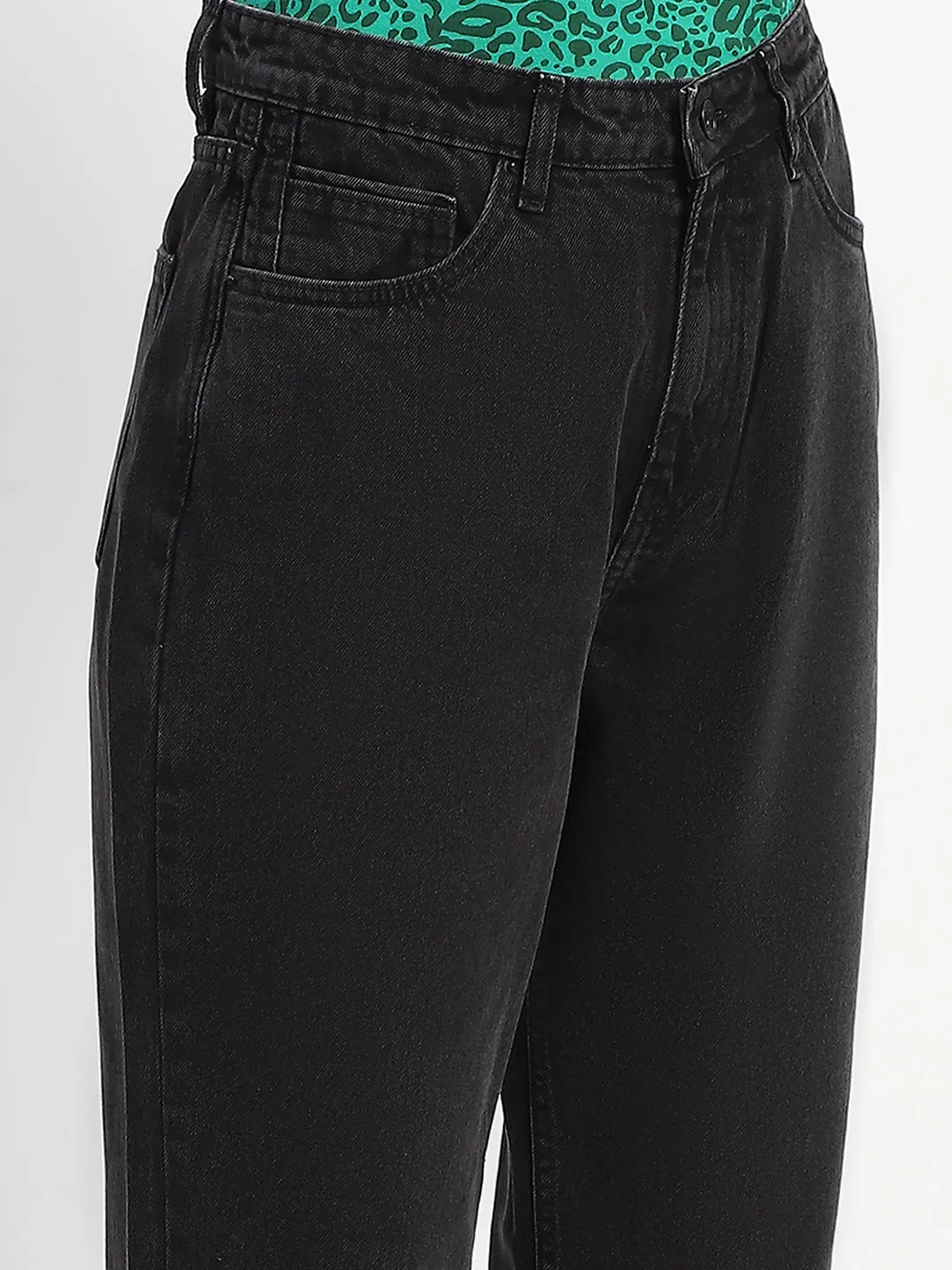 Madame Cotton Solid Black Straight Denim