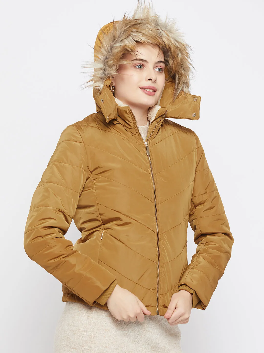 Madame Hooded Mustard Yellow Puffer Jacket