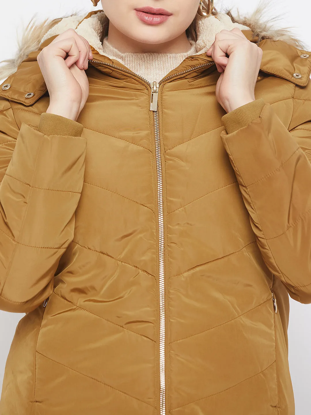 Madame Hooded Mustard Yellow Puffer Jacket