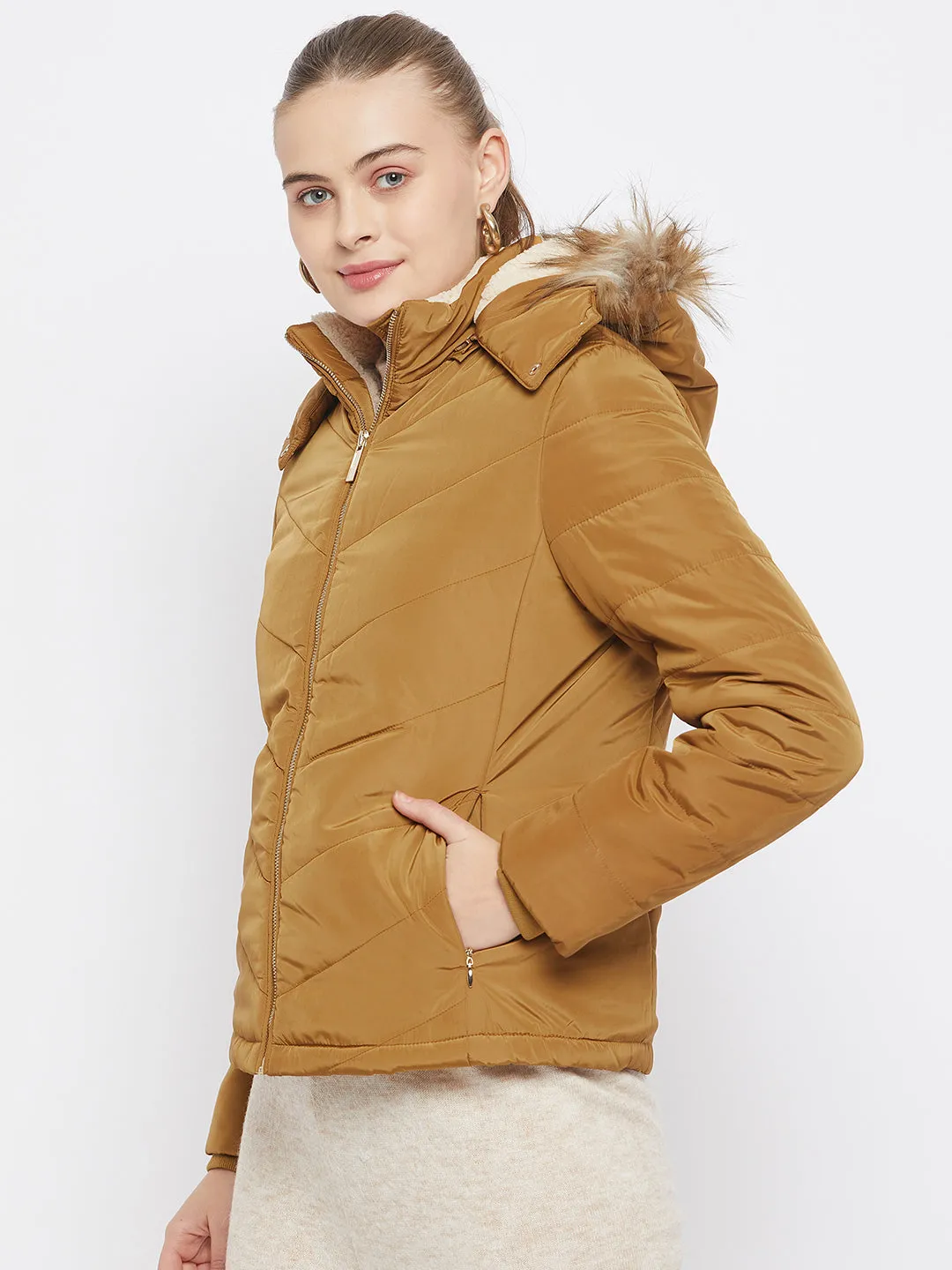 Madame Hooded Mustard Yellow Puffer Jacket