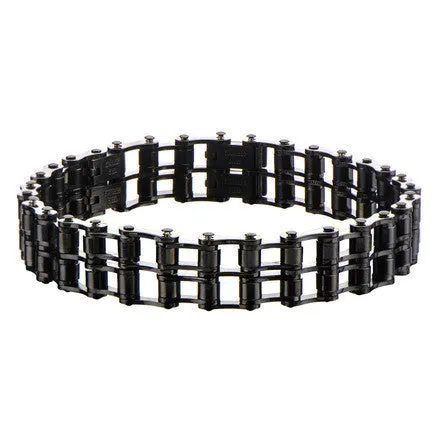 Men's Stainles Steel Black IP Double Motor Chain Design Bracelet