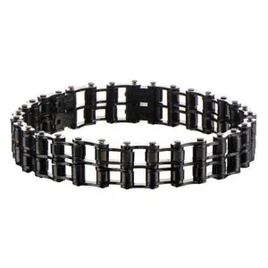 Men's Stainles Steel Black IP Double Motor Chain Design Bracelet