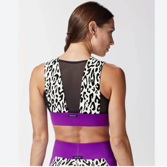 MICHI POLARIS LEOPARD PRINTED LONGLINE BRA - IVORY ORCHID