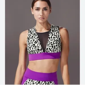MICHI POLARIS LEOPARD PRINTED LONGLINE BRA - IVORY ORCHID