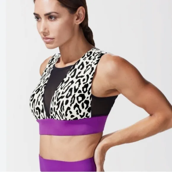 MICHI POLARIS LEOPARD PRINTED LONGLINE BRA - IVORY ORCHID