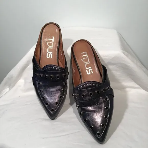 MJUS Metallic Mules with Grommet and Stud Details Size 6