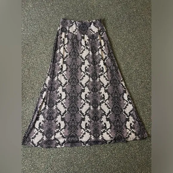 Modest Purple &amp; Grey Snake Animal Print BarWing Midi A-Line Stretch Skirt XS-S