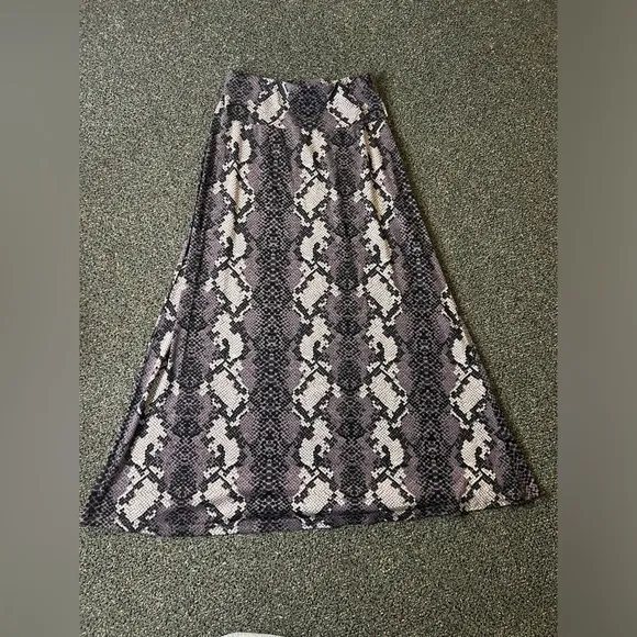 Modest Purple &amp; Grey Snake Animal Print BarWing Midi A-Line Stretch Skirt XS-S