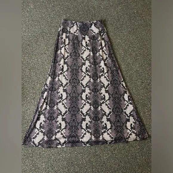 Modest Purple &amp; Grey Snake Animal Print BarWing Midi A-Line Stretch Skirt XS-S