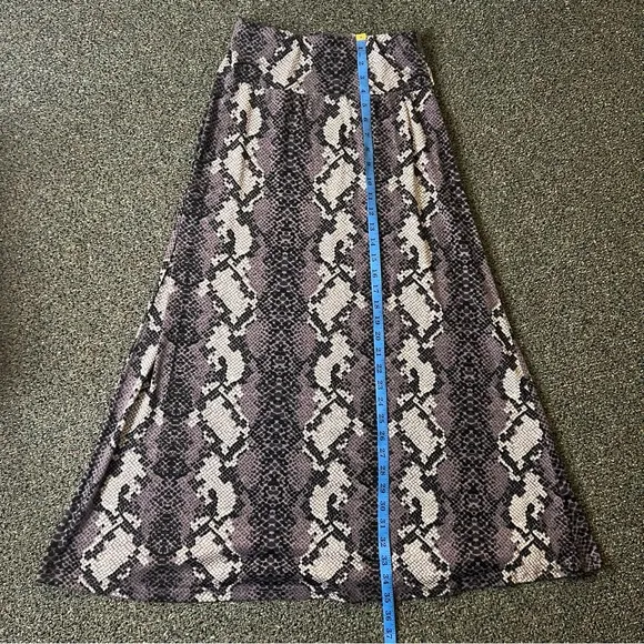 Modest Purple &amp; Grey Snake Animal Print BarWing Midi A-Line Stretch Skirt XS-S