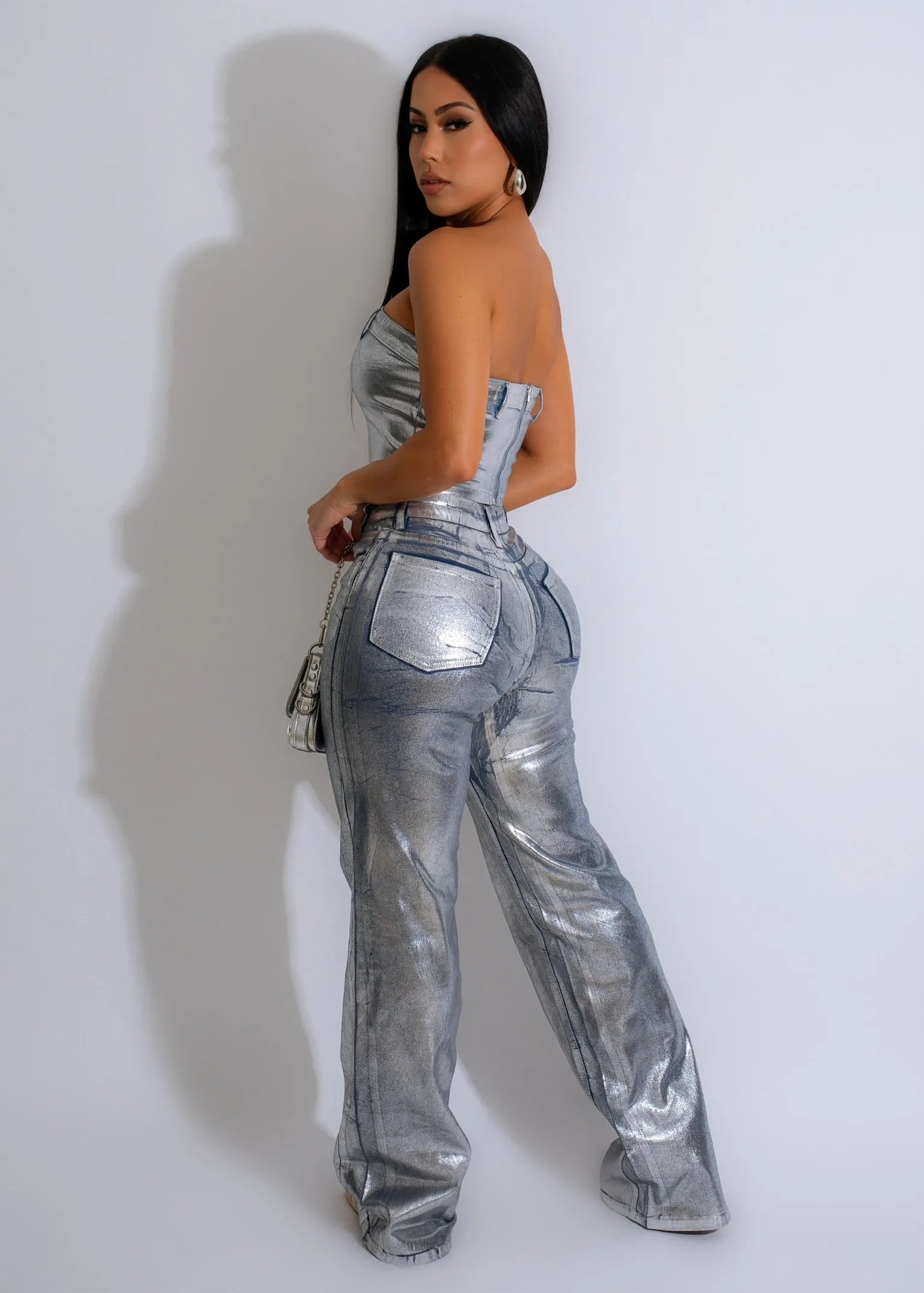 My Moment  Metallic Crop Top Silver