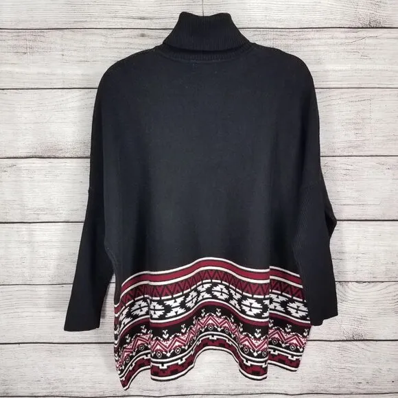 NEW Joseph A S Turtleneck Sweater Poncho Aztec Tribal Pullover
