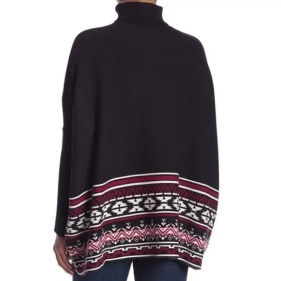 NEW Joseph A S Turtleneck Sweater Poncho Aztec Tribal Pullover