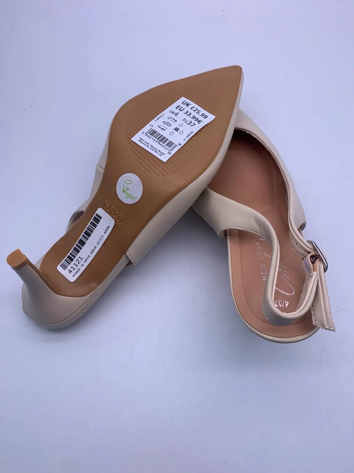 New Look White Slingback Pointed Toe Heels UK 4