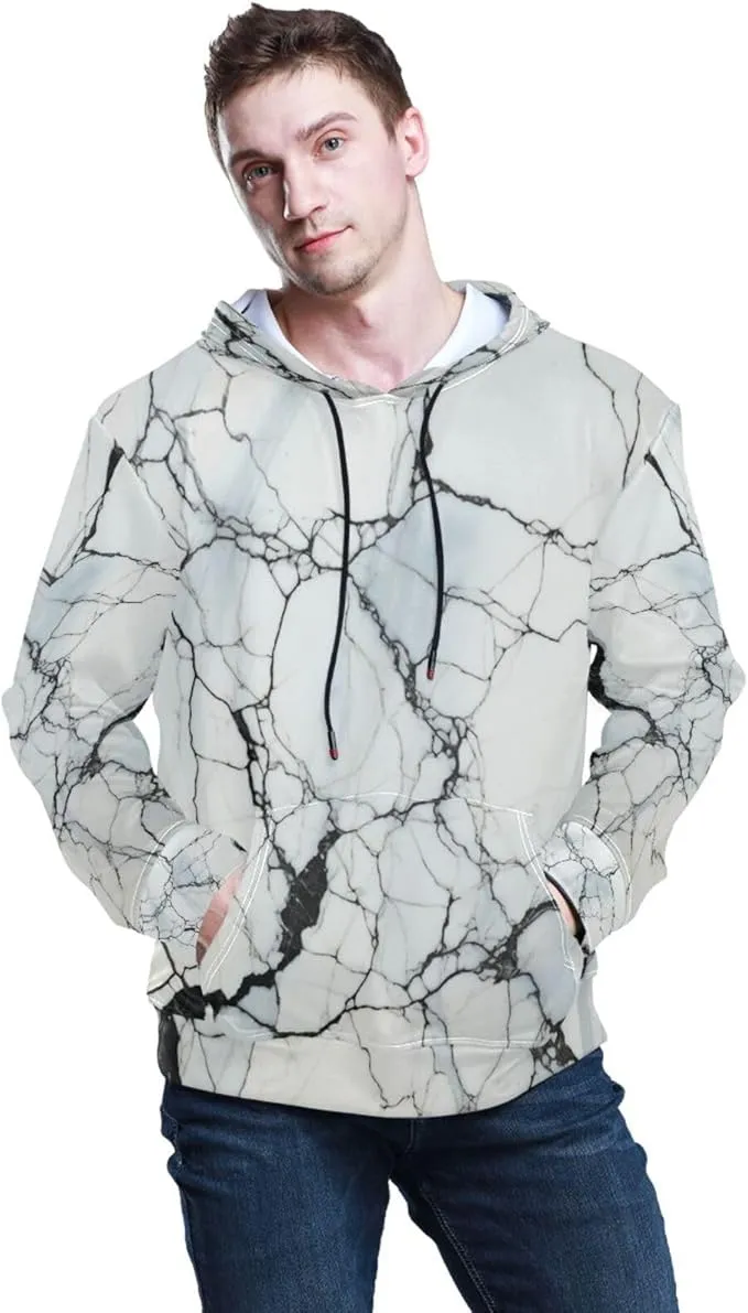 NEW Retails $52, Linnyio Abstract Marble White Hoodies Hooded Sporty Sweatshirts 3D Print Hoodie for Girls Boys Men, Sz S