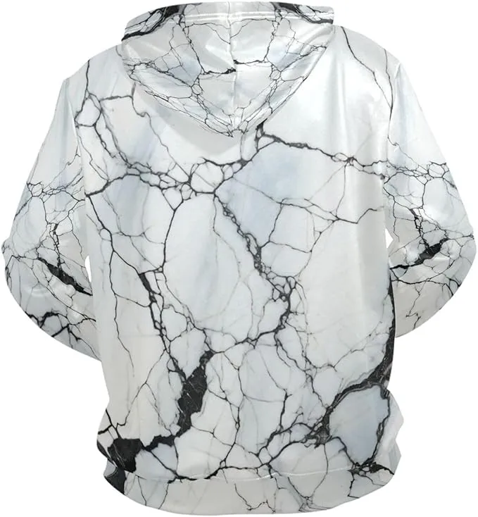 NEW Retails $52, Linnyio Abstract Marble White Hoodies Hooded Sporty Sweatshirts 3D Print Hoodie for Girls Boys Men, Sz S