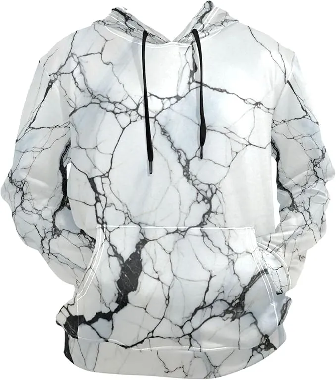 NEW Retails $52, Linnyio Abstract Marble White Hoodies Hooded Sporty Sweatshirts 3D Print Hoodie for Girls Boys Men, Sz S