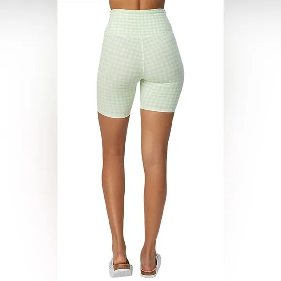 NWT Bandier x Sincerely Jules The Bryn 7&quot; Biker Lifestyle Short Green Gingham