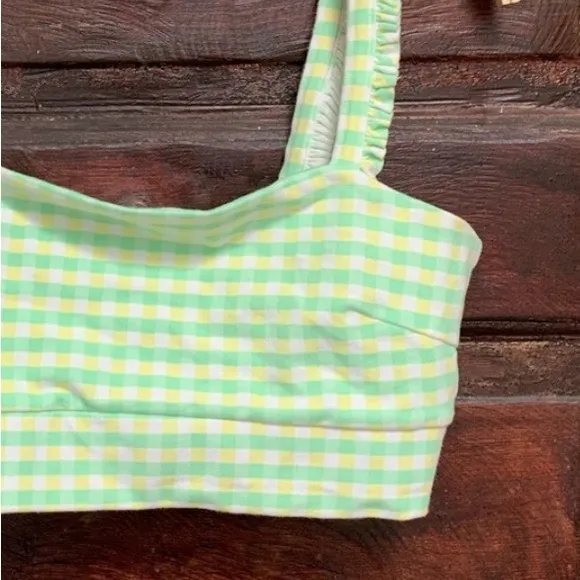 NWT Bandier x Sincerely Jules The Bryn 7&quot; Biker Lifestyle Short Green Gingham