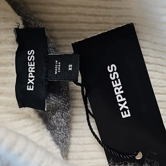 NWT Express Grey &amp; Cream Color Block Oversized Mock Neck Pullover Sweater