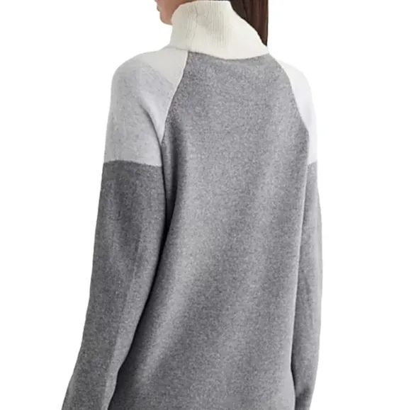 NWT Express Grey &amp; Cream Color Block Oversized Mock Neck Pullover Sweater
