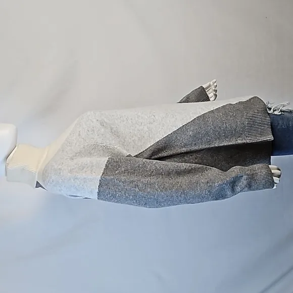 NWT Express Grey &amp; Cream Color Block Oversized Mock Neck Pullover Sweater