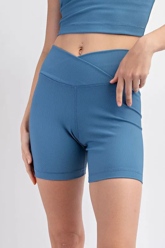 NYLON RIB V WAIST BIKER PANTS