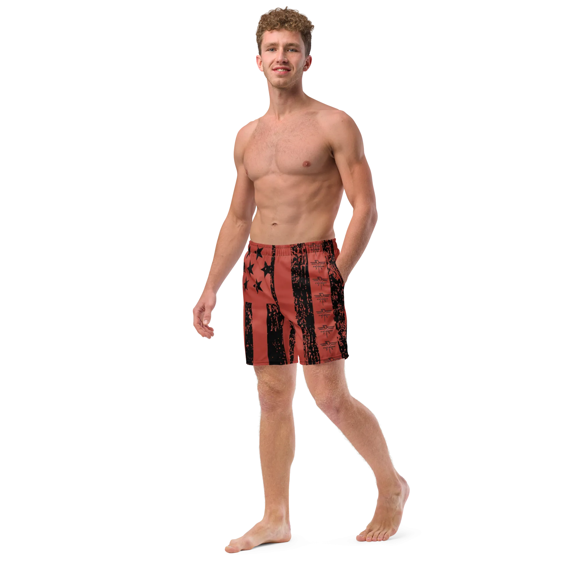 Patriot Distressed Flag Men's Swim Trunks Red