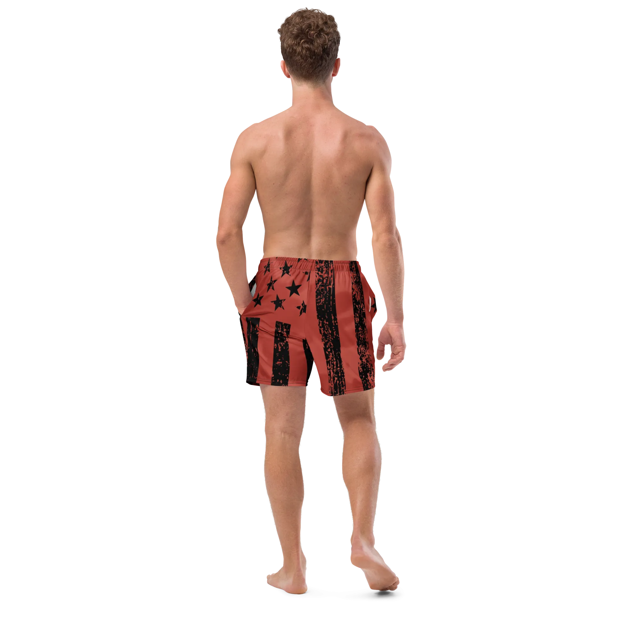 Patriot Distressed Flag Men's Swim Trunks Red