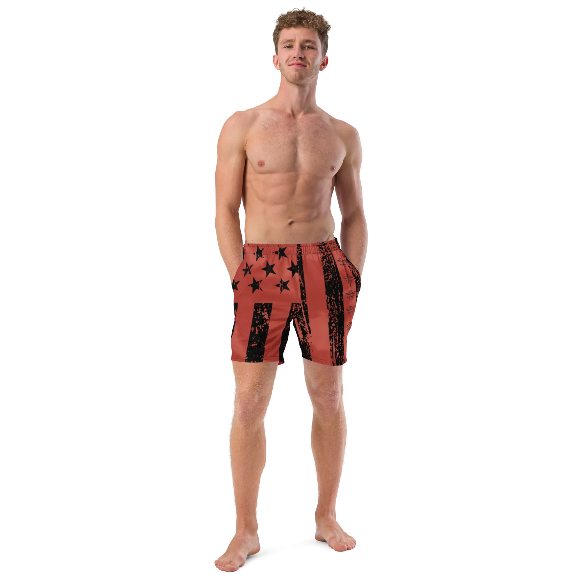 Patriot Distressed Flag Men's Swim Trunks Red